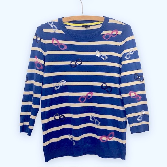 Talbots Sequined Glasses Novelty Striped Sweater - Picture 2 of 3